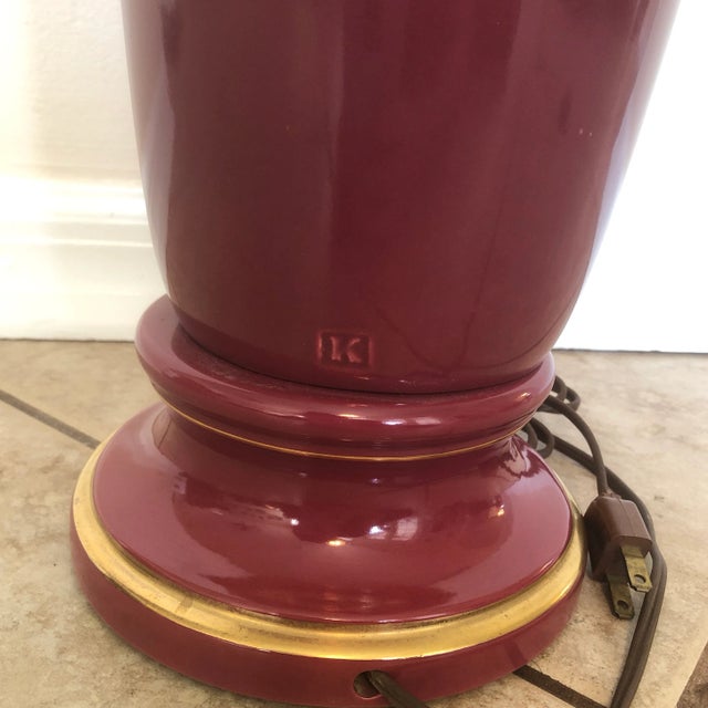 Burgundy Vintage Mid-Century Modern Art Deco Ceramic Table Lamp With Dancing Woman For Sale - Image 8 of 9