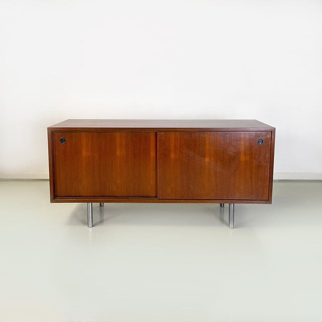 Italian Modern Teak and Metal Sideboard with Sliding Doors attributed to Poltronova, 1970s For Sale - Image 3 of 16