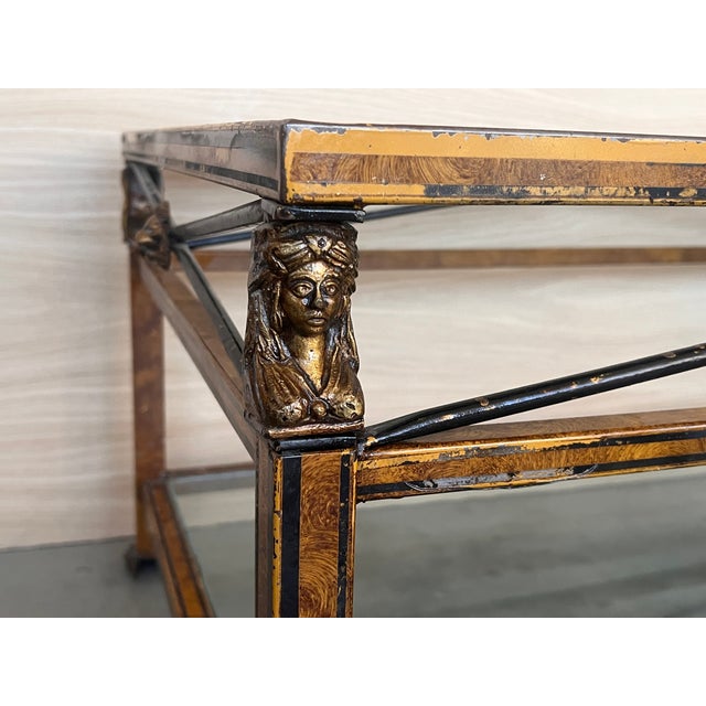 Brown Midcentury Brown Metal Rectangular Coffee Table With Two Tier Glass 1970 For Sale - Image 8 of 9