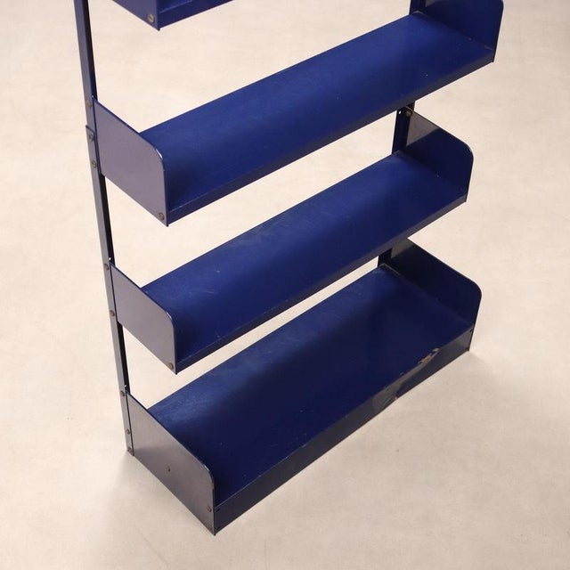 Metal Vintage Italian Bookcase in Blue Enamelled Metal, 1970s For Sale - Image 7 of 9