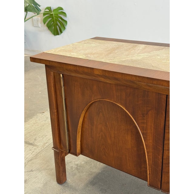 1960s Arched Walnut Credenza With Stone Inlay Top For Sale - Image 11 of 15