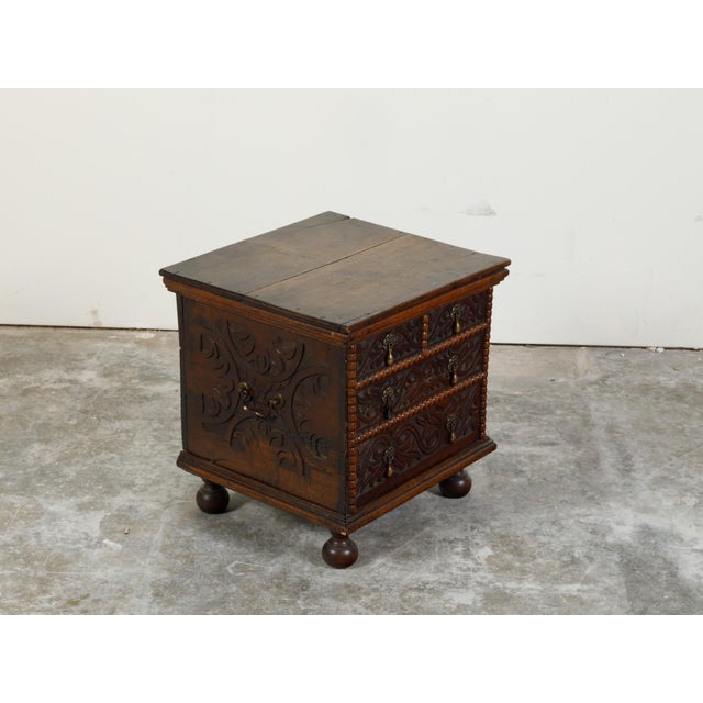 Wood Late 18th Century Oak Box with Faux Drawers, Handles and Carved Scrolls For Sale - Image 7 of 12