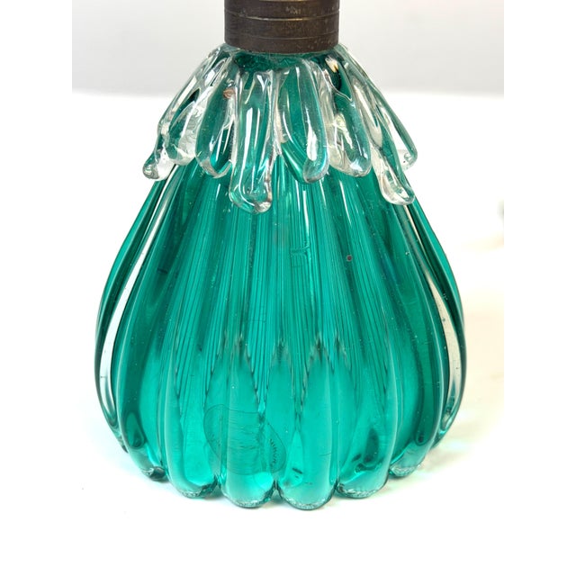Mid 20th Century Archimede Seguso Murano Ribbed Emerald Green Glass Lamp Applied Crystal Collar For Sale - Image 16 of 16
