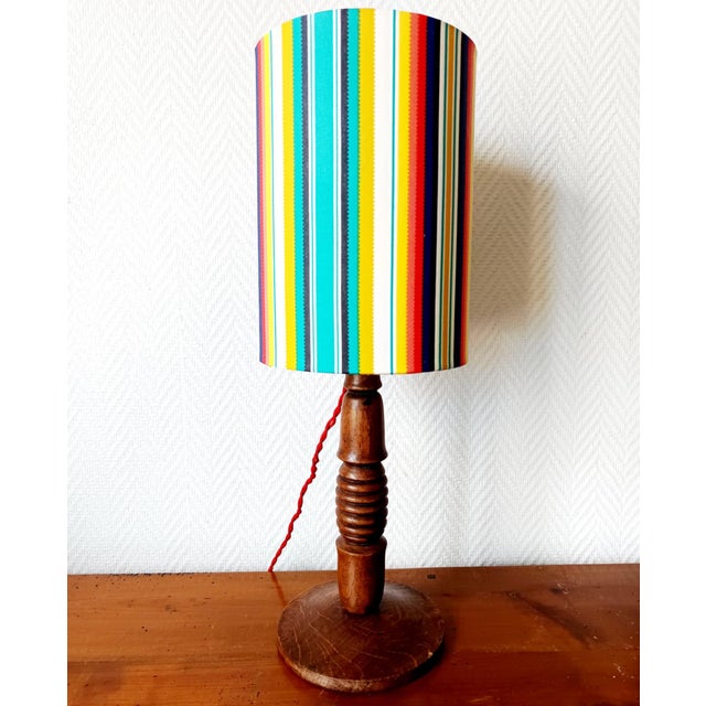 Vintage Turned Wood Lamp and Custom Shade, 1960s For Sale - Image 10 of 14