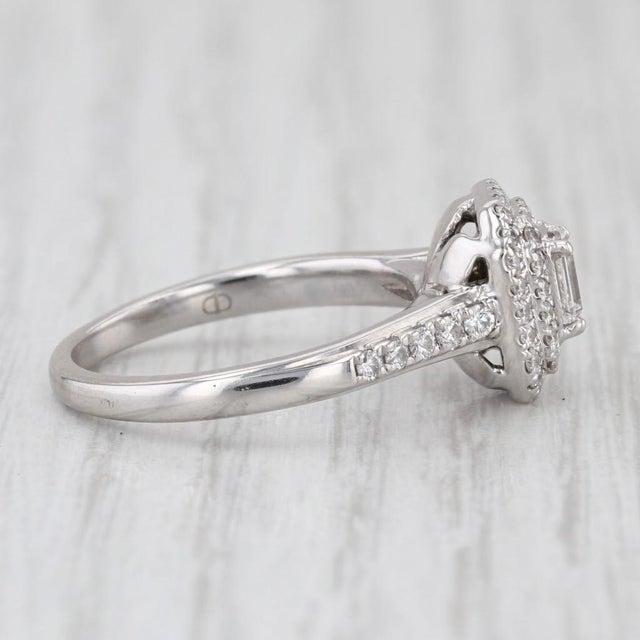 Metal 0.75ctw Emerald Cut Diamond Halo Engagement Ring 14k White GoldSize 7 For Sale - Image 7 of 8