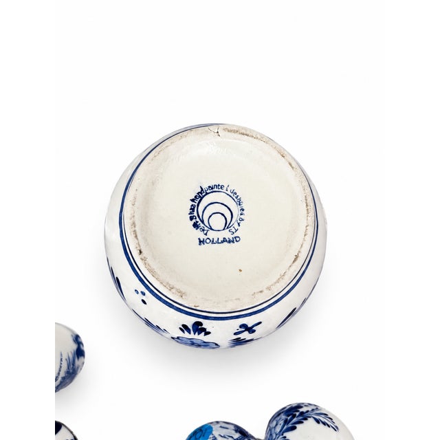 Vintage Dutch Blue and White Delft-Style Ceramic Pottery Set of 7 For Sale - Image 10 of 11
