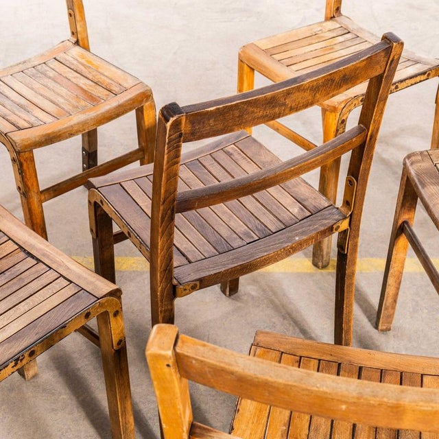Beech and Iron Stacking School Dining Chairs, 1940s For Sale - Image 9 of 12