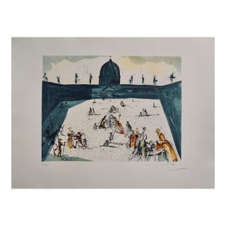 1970s Dali Place St. Pierre Hand Signed Etching Dali Archives Certified Surreal Art For Sale