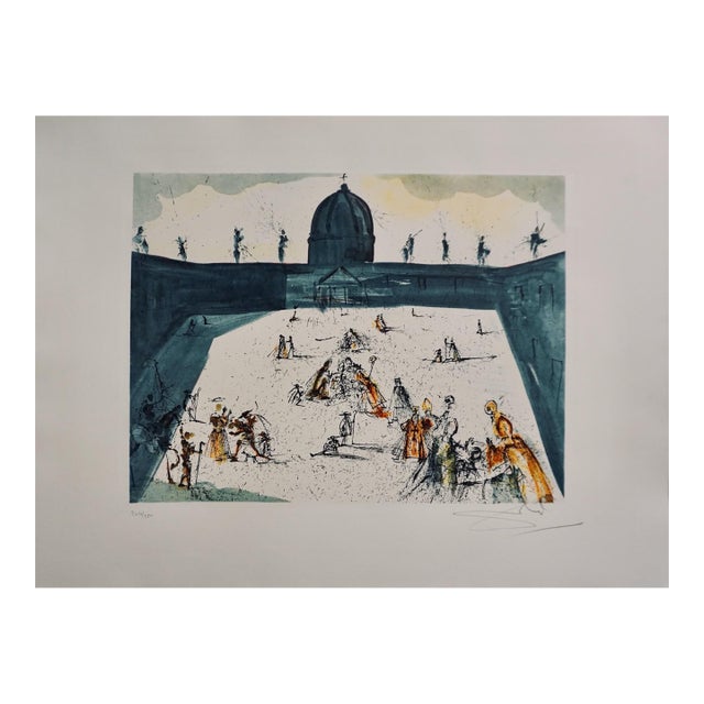 1970s Dali Place St. Pierre Hand Signed Etching Dali Archives Certified Surreal Art For Sale