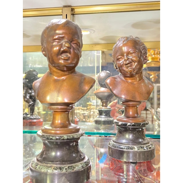 19th Century French Infant Bronze Busts After Jean Antoine Houdon - A Pair For Sale In New York - Image 6 of 7