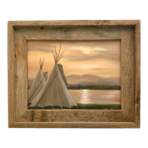 Painting Teepee by Sunset Oil on Canvas Signed Elaine Rhoades Vintage Native Art