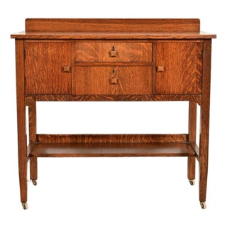 Stickley Brothers Style Antique Mission Oak Arts & Crafts Sideboard Buffet or Bar Cabinet, Circa 1910 For Sale