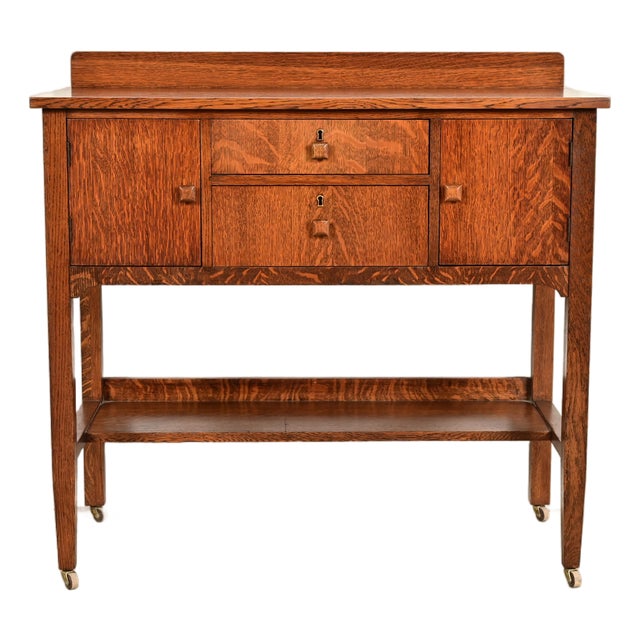 Stickley Brothers Style Antique Mission Oak Arts & Crafts Sideboard Buffet or Bar Cabinet, Circa 1910 For Sale