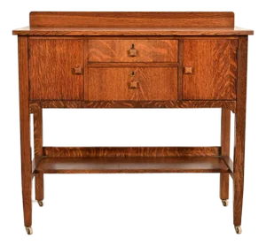 Stickley Brothers Style Antique Mission Oak Arts & Crafts Sideboard Buffet or Bar Cabinet, Circa 1910