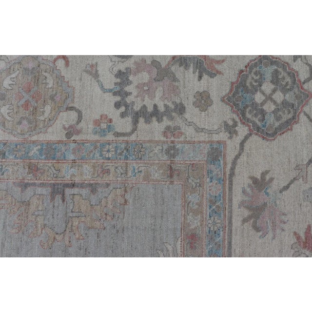 Light Gray 2020s Large Oushak Rug With Floral Motifs & Muted Colorful Tones on Neutral Background For Sale - Image 8 of 13