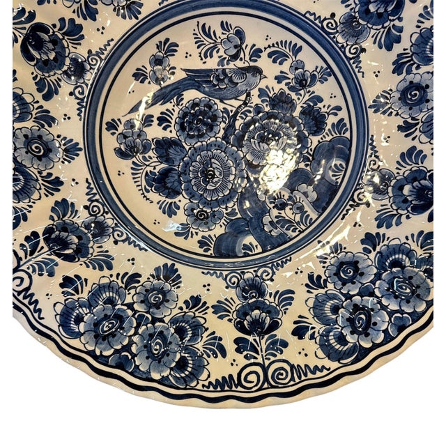 1950s Large Hand Painted Delft Platter For Sale - Image 6 of 9