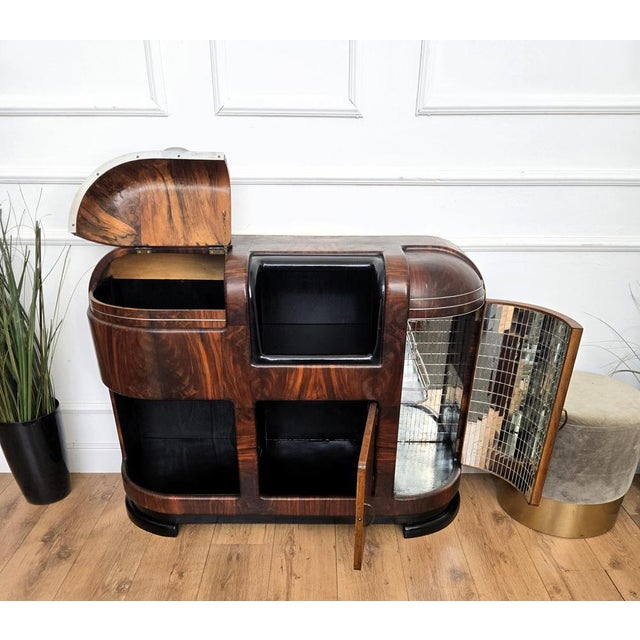 Metal Italian Art Deco Walnut Burl and Mirror Mosaic Dry Bar Cabinet by Paolo Buffa, 1940s For Sale - Image 7 of 10