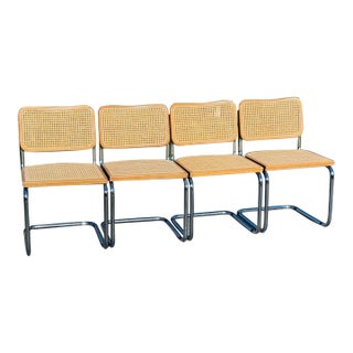 Vintage 1970s Marcel Breuer Cesca Caned Italian Dining Chairs, Set of 4 For Sale