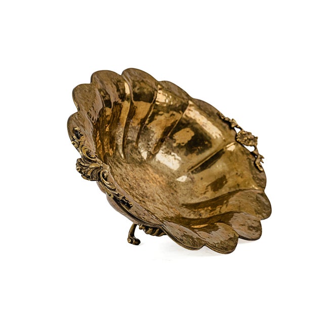 Brass Vintage Antique Hammered Brass Rococo Revival Footed Bowl For Sale - Image 8 of 14