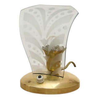 1950s Petite Italian Brass + Murano Glass Table Lamp - 2 Available For Sale