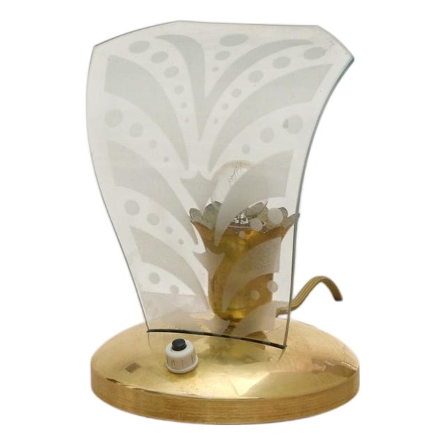 1950s Petite Italian Brass + Murano Glass Table Lamp - 2 Available For Sale
