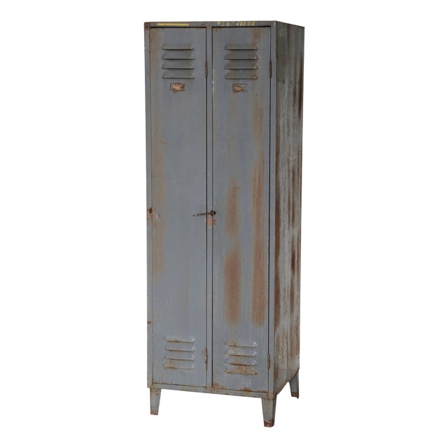 Vintage Industrial Iron Wardrobe For Sale