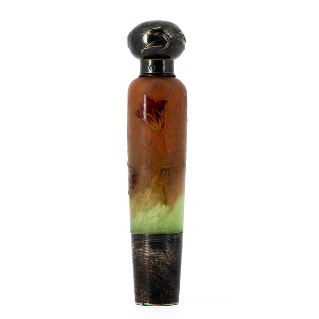 Glass Art Nouveau Perfume Bottle in Polychrome Etched Glass with Full Silver Mount from Daum Nancy, 1890s For Sale - Image 7 of 16
