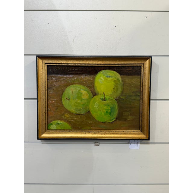 This stunning still life oil painting of crisp, green apples is a great way to add a bit of brightness to the walls of...