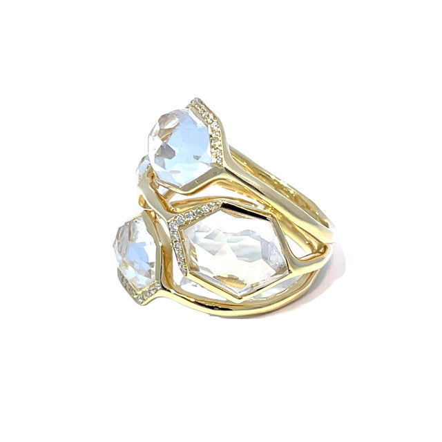 Ippolita 18k Yellow Gold Rock Crystal Quartz and Diamond Ring, Size 6.75 For Sale - Image 4 of 9