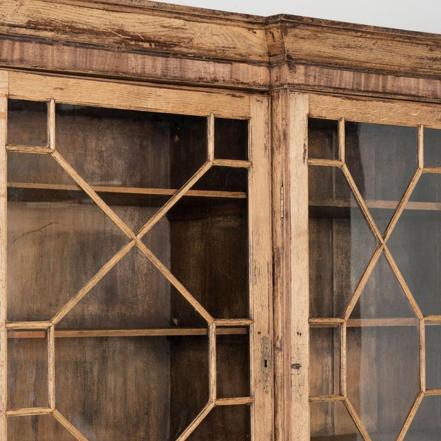 Wood Large English Bleached Oak Bookcase Display Cabinet With Glass Doors, Circa 1900 For Sale - Image 7 of 12
