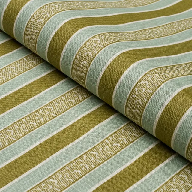 Schumacher Schumacher Auguste Stripe Fabric In Ciel & Leaf For Sale - Image 4 of 5