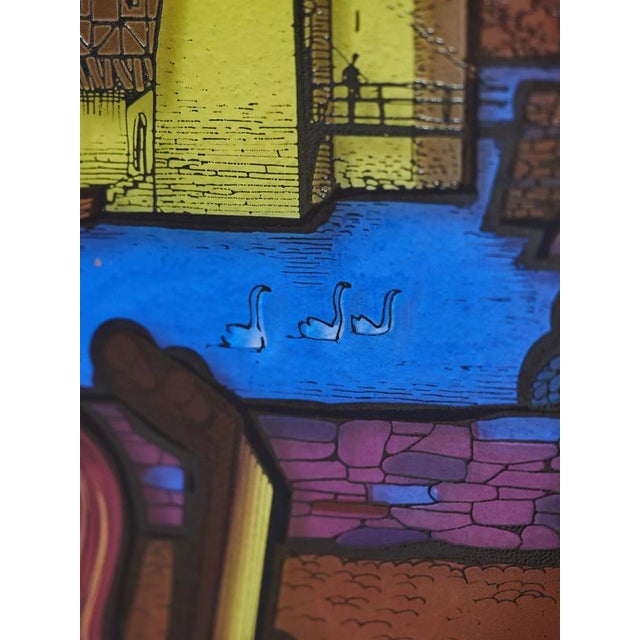 2000 - 2009 Hanging Stained Glass Window with Knightly Motif and Castle in Colored Glass For Sale - Image 5 of 8