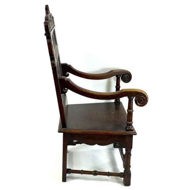Rare Dated 1670 Museum-Quality 17th C. Charles II English Oak Yorkshire Wainscot Armchair For Sale - Image 11 of 13