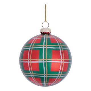 Glass Plaid Ball Ornaments (Set of 6) For Sale