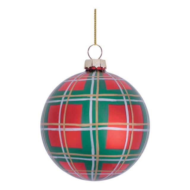 Glass Plaid Ball Ornaments (Set of 6) For Sale