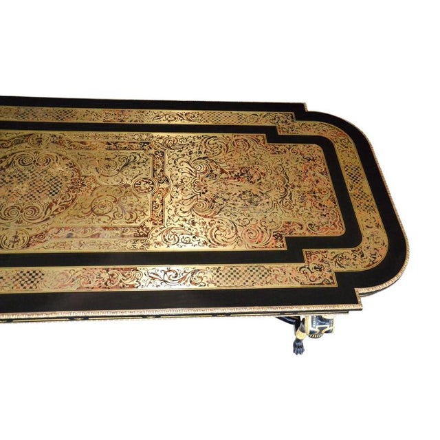 Vintage Ebonised Cut Brass Boulle Dining Conference Table For Sale - Image 5 of 18