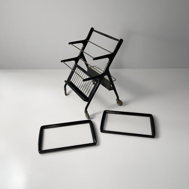 Metal Mid-Century Modern Italian Serving Bar Cart by Cesare Lacca, 1950s For Sale - Image 7 of 18