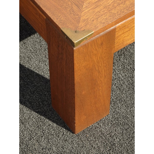 Vintage Monterey Style Oak Footstool Bench W Brass Corners For Sale - Image 10 of 12