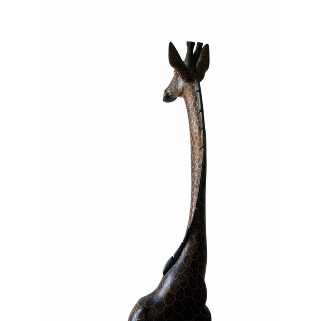 Brown Large 20th Century Large Hand-Carved Wooden Giraffe Sculpture, 85” Tall For Sale - Image 8 of 12