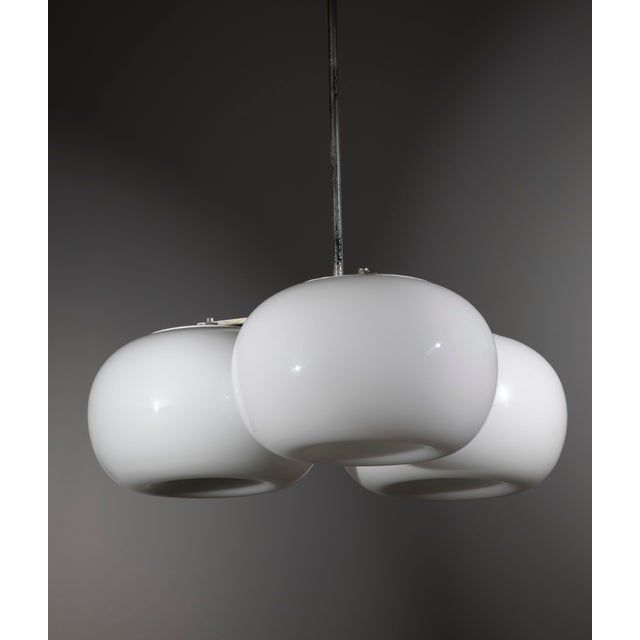 Mid-Century Modern Mid-Century Modern Three-Light Opaline Glass Pendant Light, Italy, 1970s For Sale - Image 3 of 10