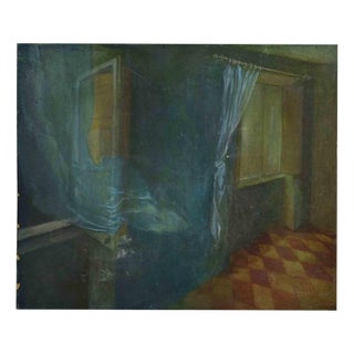 Giovanni Gromo, Interior, 1980s, Oil Painting on Masonite For Sale