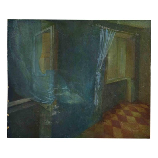 Giovanni Gromo, Interior, 1980s, Oil Painting on Masonite For Sale