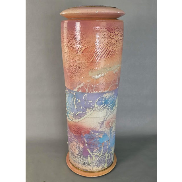 Ceramic Monumental 25" Steven Forbes-deSoule Ceramic Lidded Urn Vase 1988 For Sale - Image 7 of 16