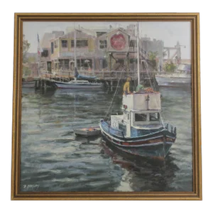 B. Gregory Artist Signed Monterey Boat Oil Painting on Canvas