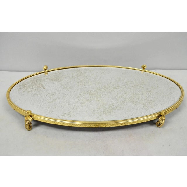 Vintage Hollywood Regency Gold Maiden Bust Oval Beveled Glass Mirror Vanity Tray For Sale - Image 13 of 13