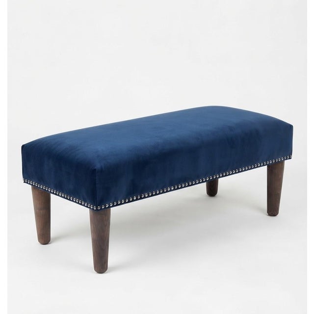 Mid-Century Hungarian Bench in Blue Velvet with Nailhead Trim For Sale - Image 4 of 7