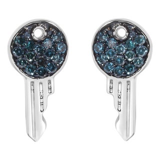 Sterling Silver 1/6 Cttw Blue Diamond Key Motif Stud Earrings, Pair For Sale