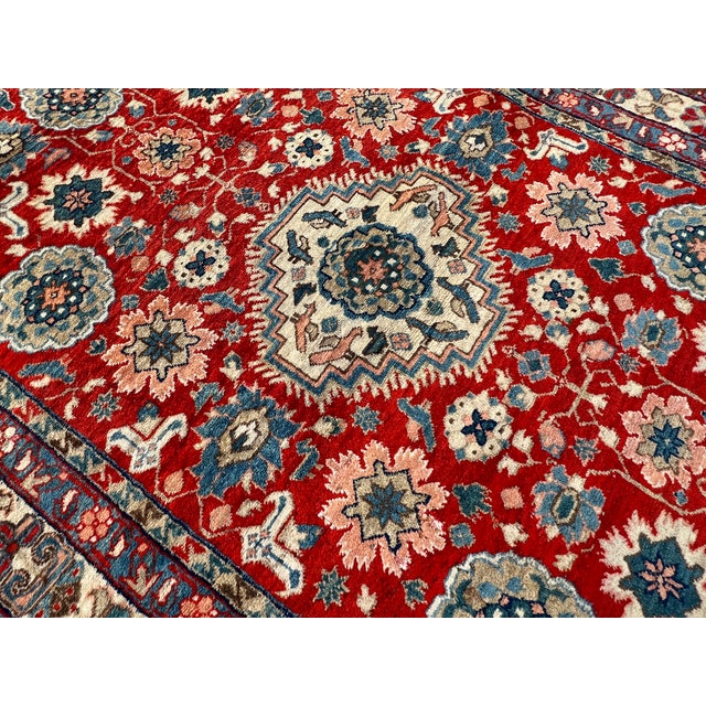 Textile Red Persian Karaja Medallion Hand-Knotted Wool Rug - 4'0" X 7'2" For Sale - Image 7 of 12