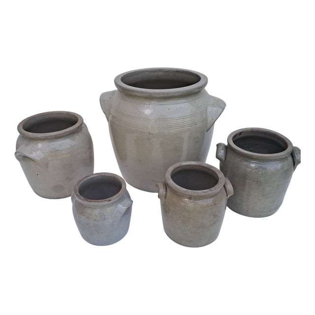 Vintage French Glazed Stoneware Confit Pots, 1890s, Set of 5 For Sale