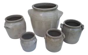 Vintage French Glazed Stoneware Confit Pots, 1890s, Set of 5